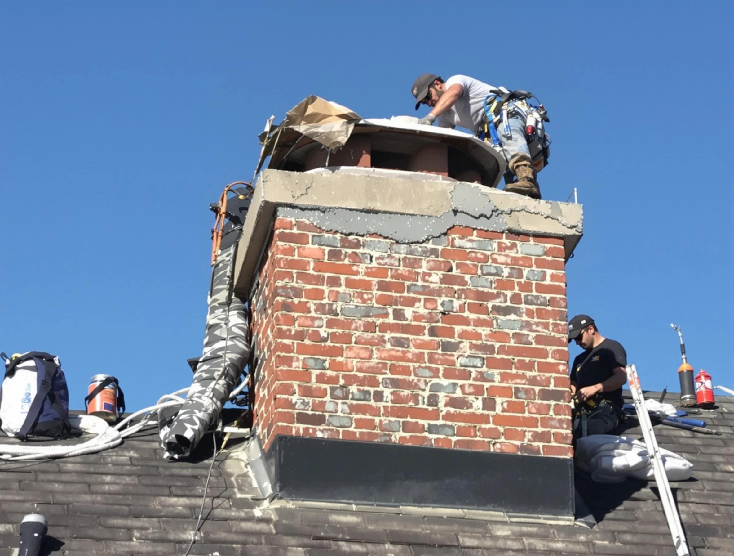Denver Chimney Sweep installing a custom chimney crown in Denver, CO