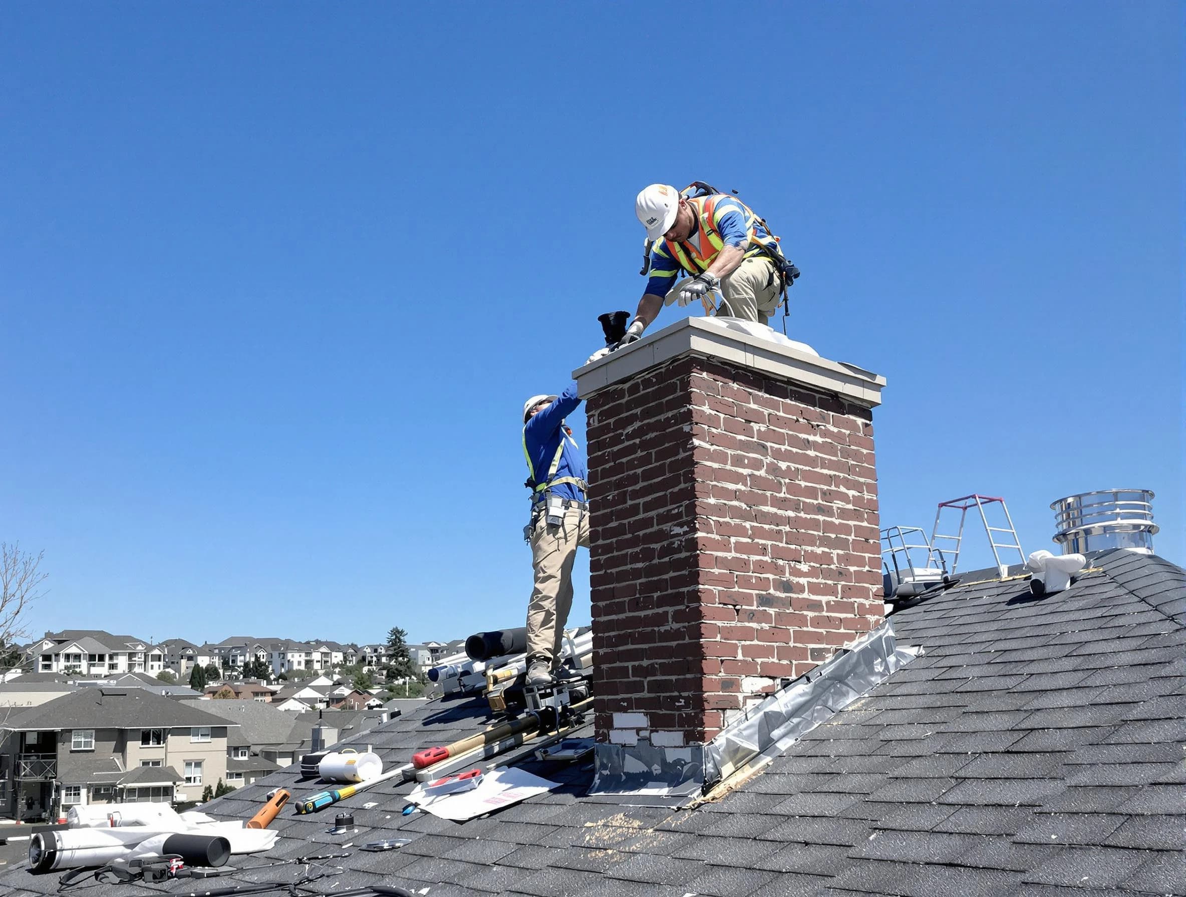 Denver Chimney Sweep repairing a chimney crown in Denver, CO