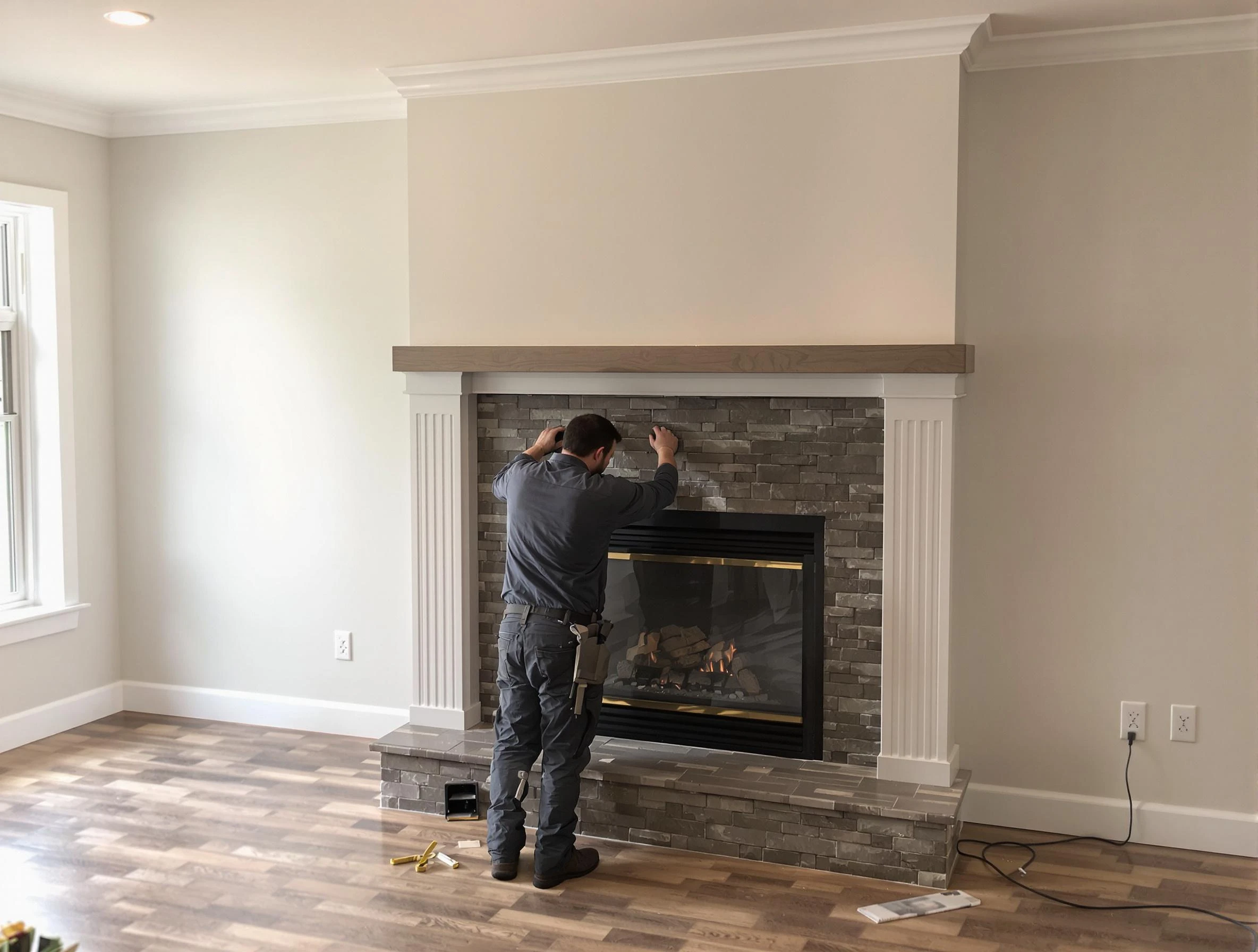 Denver Chimney Sweep finishing a custom fireplace install in Denver, CO